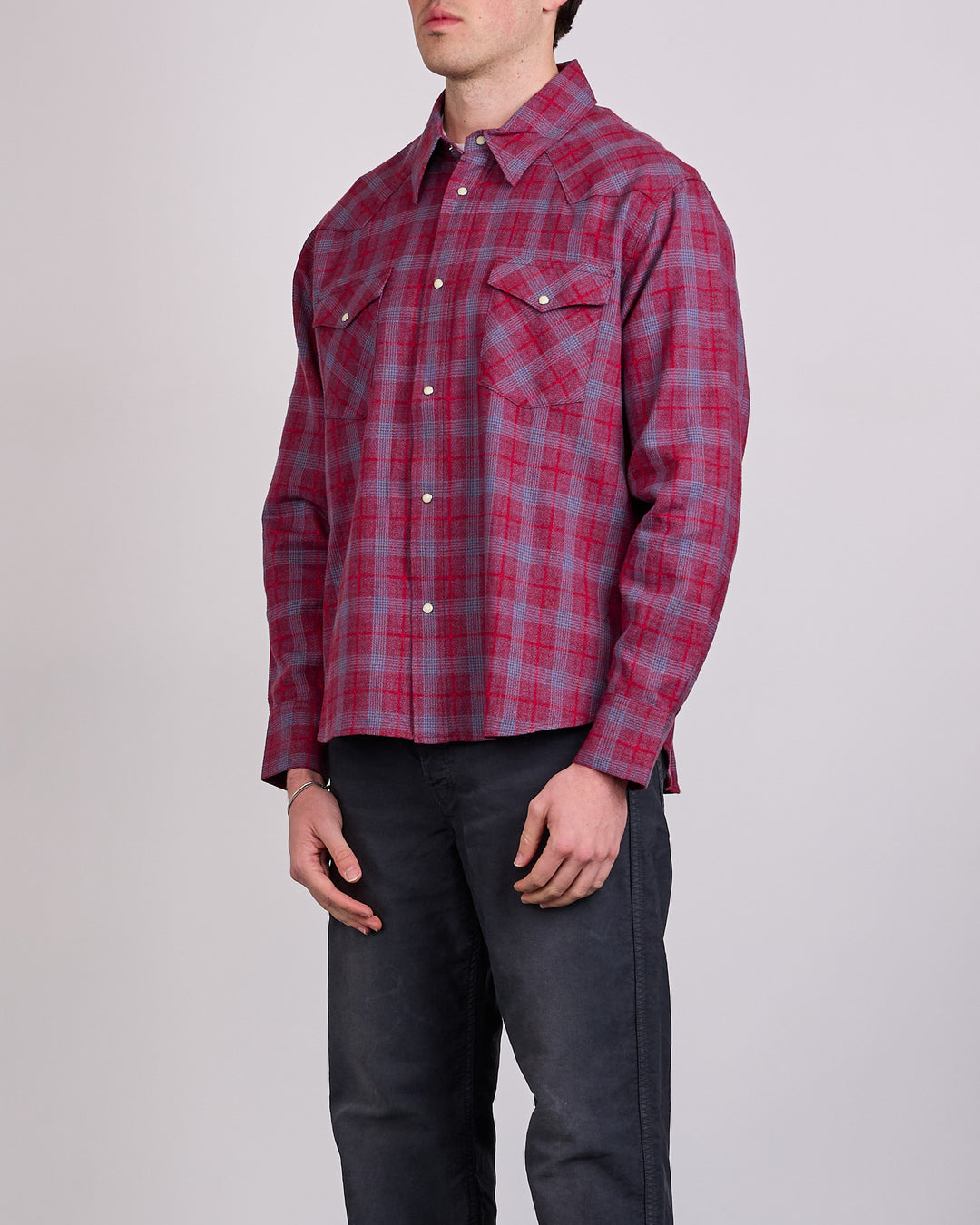visvim Four Corners Check Long Sleeve Snap Shirt Red