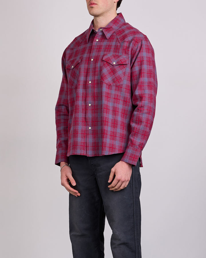 visvim Four Corners Check Long Sleeve Snap Shirt Red