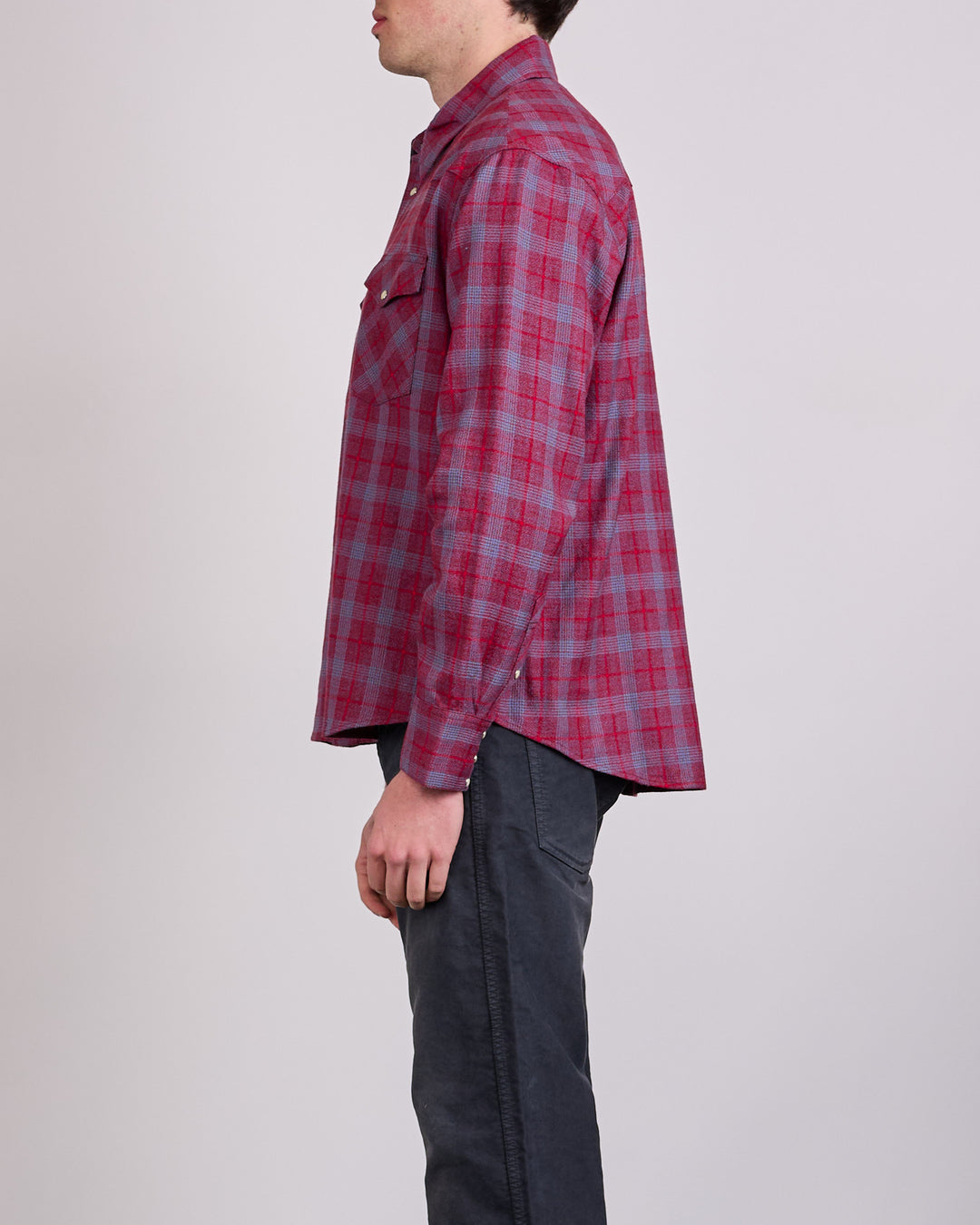 visvim Four Corners Check Long Sleeve Snap Shirt Red