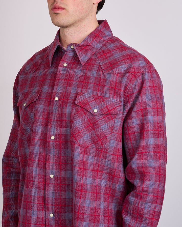 visvim Four Corners Check Long Sleeve Snap Shirt Red