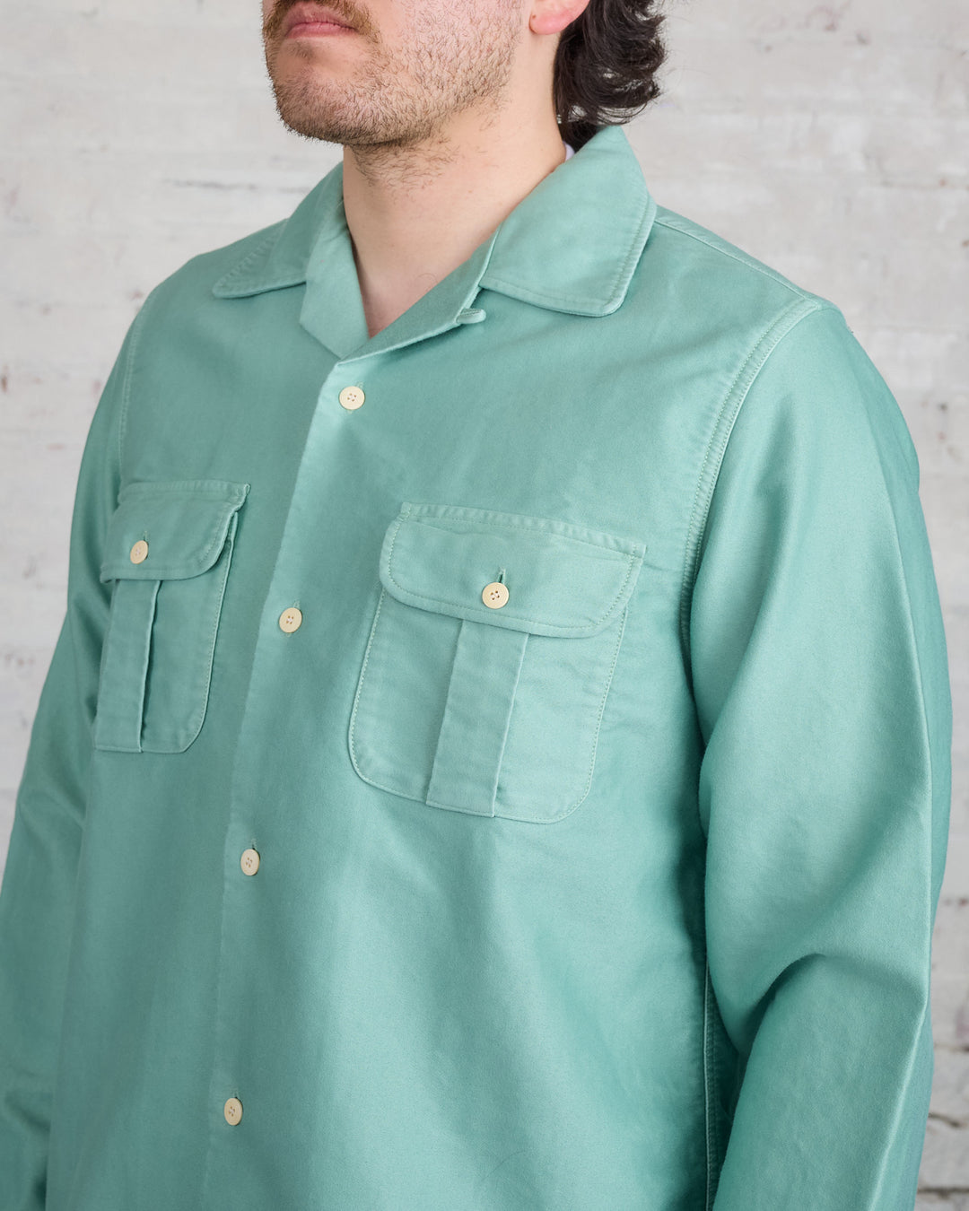 visvim Keesey G.S. Moleskin Button-Down Shirt Light Green