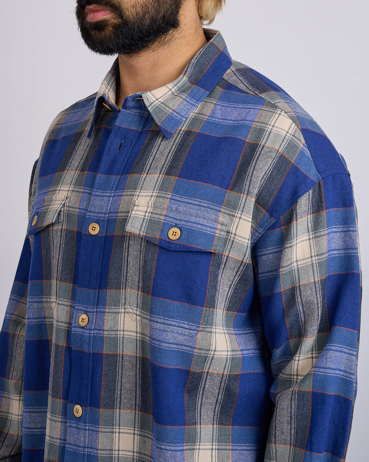visvim Lumber Check Long Sleeve Button Shirt Blue