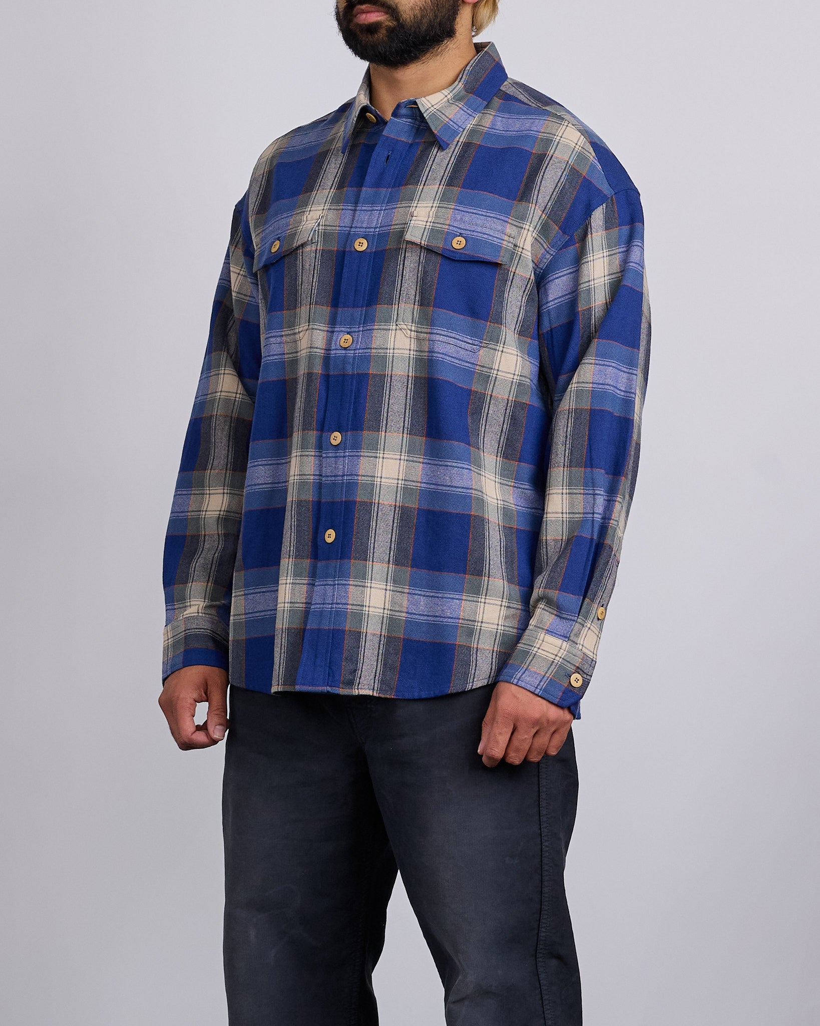 visvim Lumber Check Long Sleeve Button Shirt Blue – LESS 17