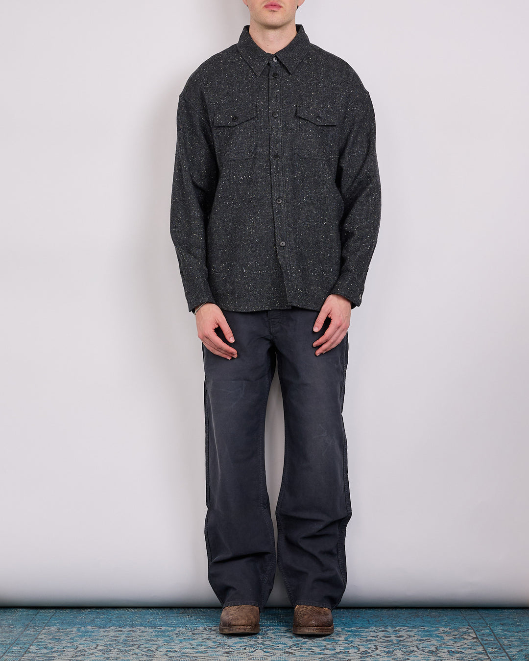 visvim Lumber Tweed Long Sleeve Button Shirt Black