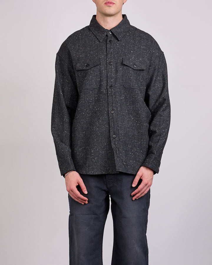 visvim Lumber Tweed Long Sleeve Button Shirt Black