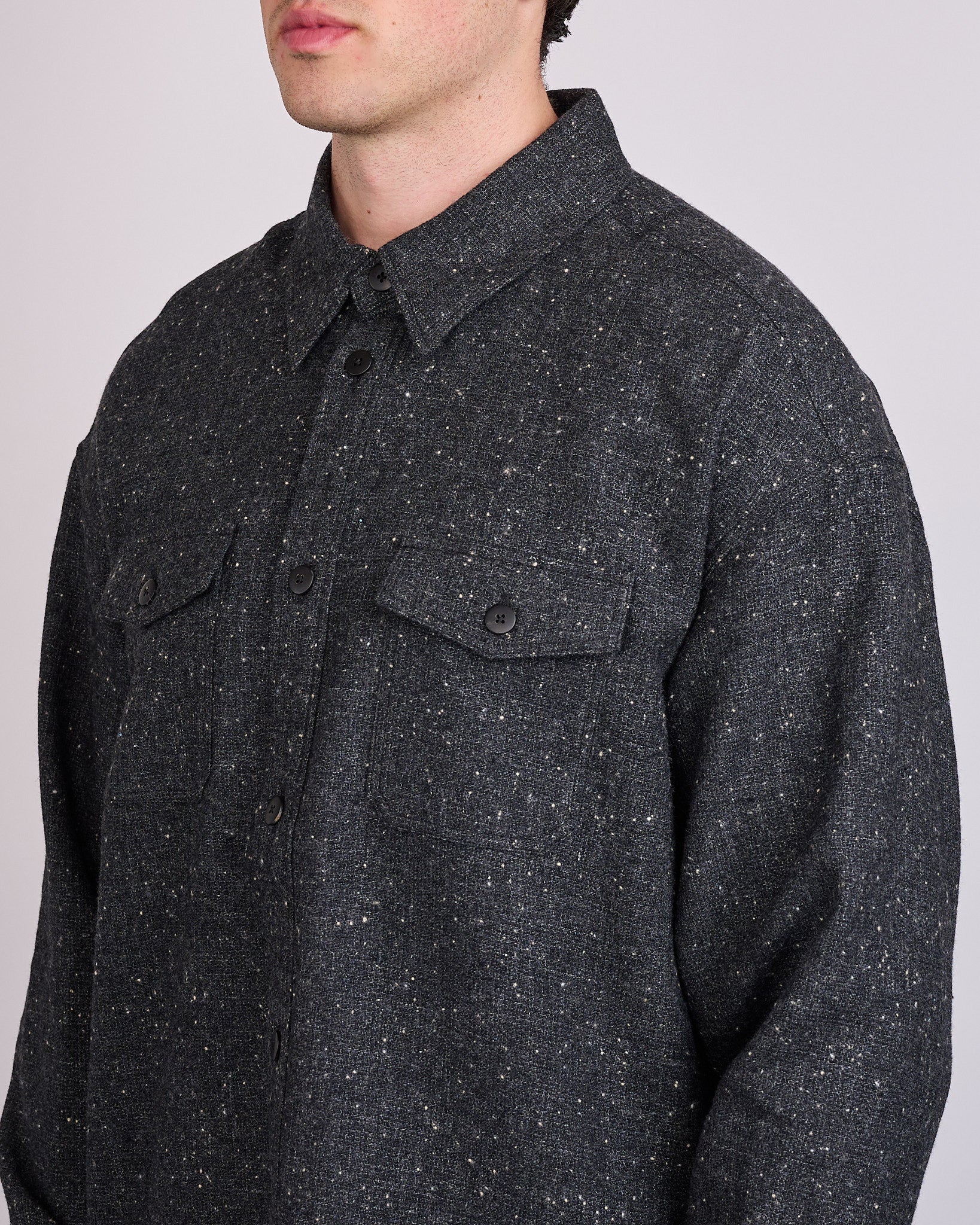 トップス visvim LUMBER L/S TWEED BLACK visvim Lumber Tweed Long Sleeve Button Shirt Black – LESS 17