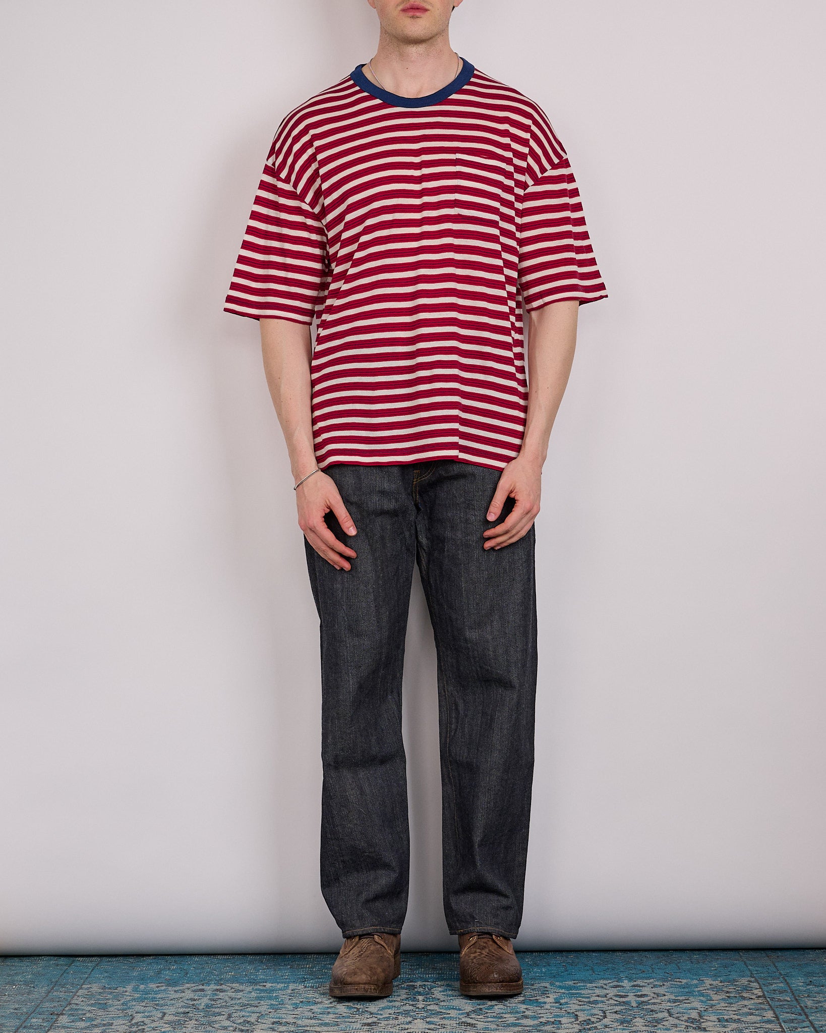 トップス visvim MONDO BORDER TEE S/S fine wool 3 visvim Mondo Border T-Shirt (Fine Wool) Red – LESS 17