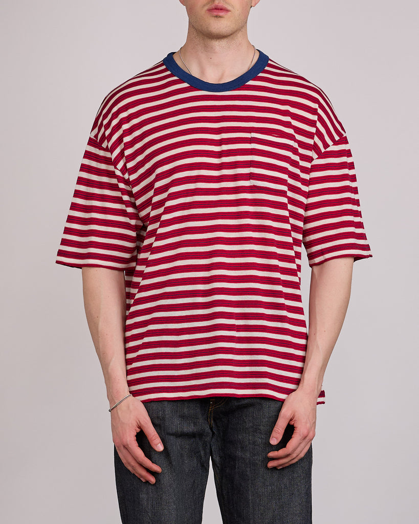 visvim＊BIG BORDER TEE/2/PINK×NAVY×WHITE visvim Mondo Border T-Shirt (Fine Wool) Red – LESS 17