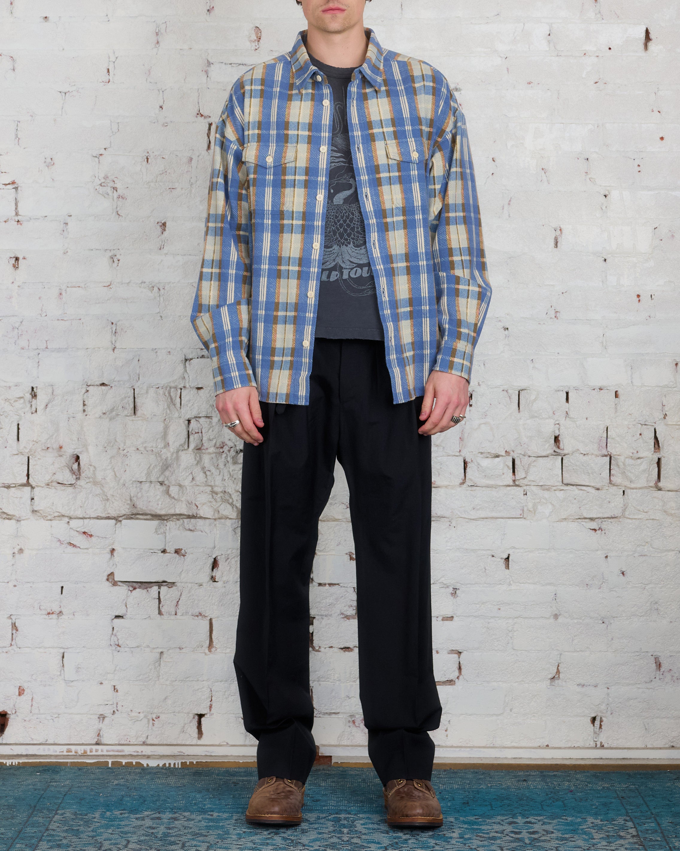 visvim Pioneer Khadi Check Button Shirt Blue