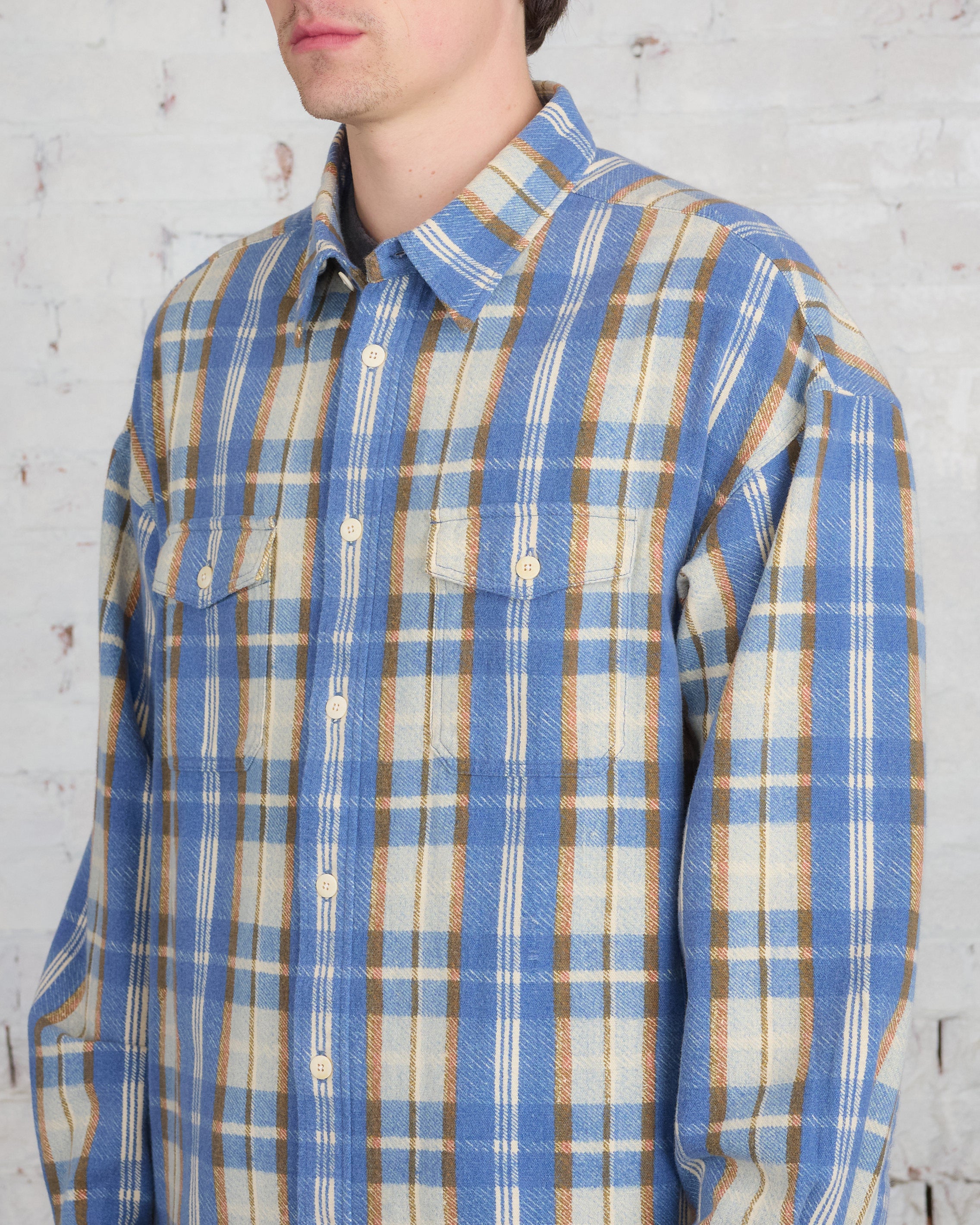 visvim Pioneer Khadi Check Button Shirt Blue