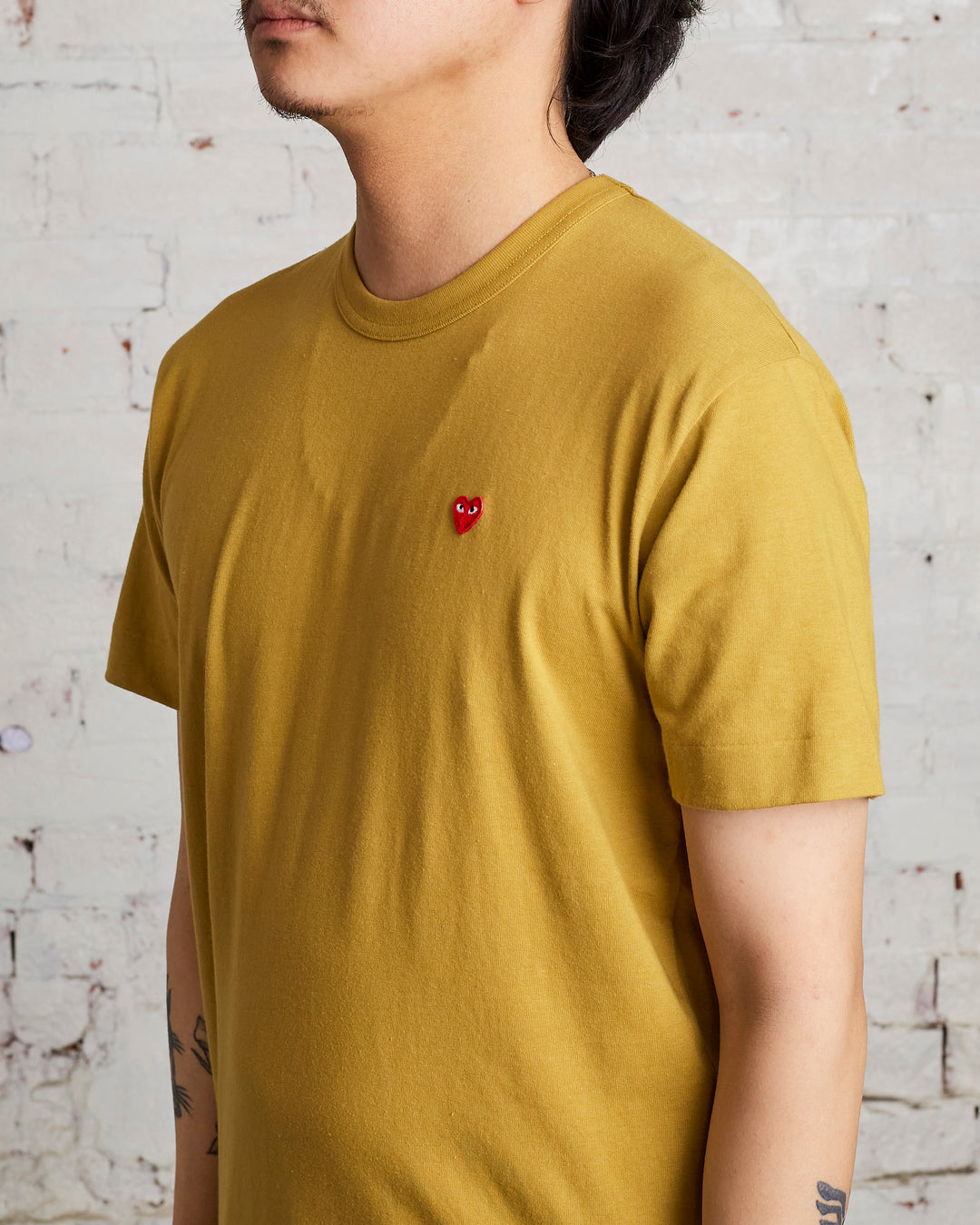 Comme des Garçons PLAY Small Red Woven Heart T-Shirt Olive