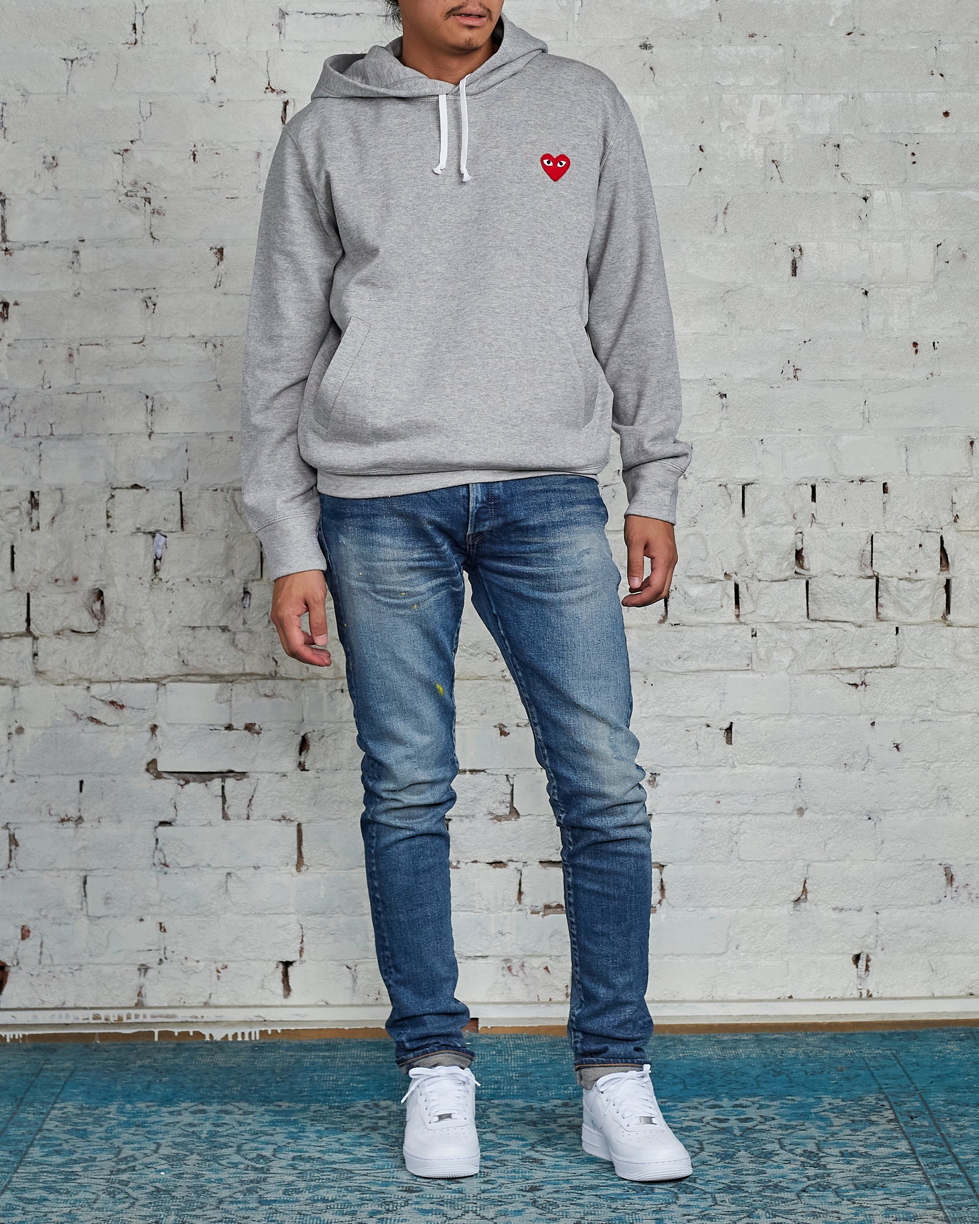 Comme des Garçons PLAY Red Heart Hooded Sweatshirt Grey – LESS 17