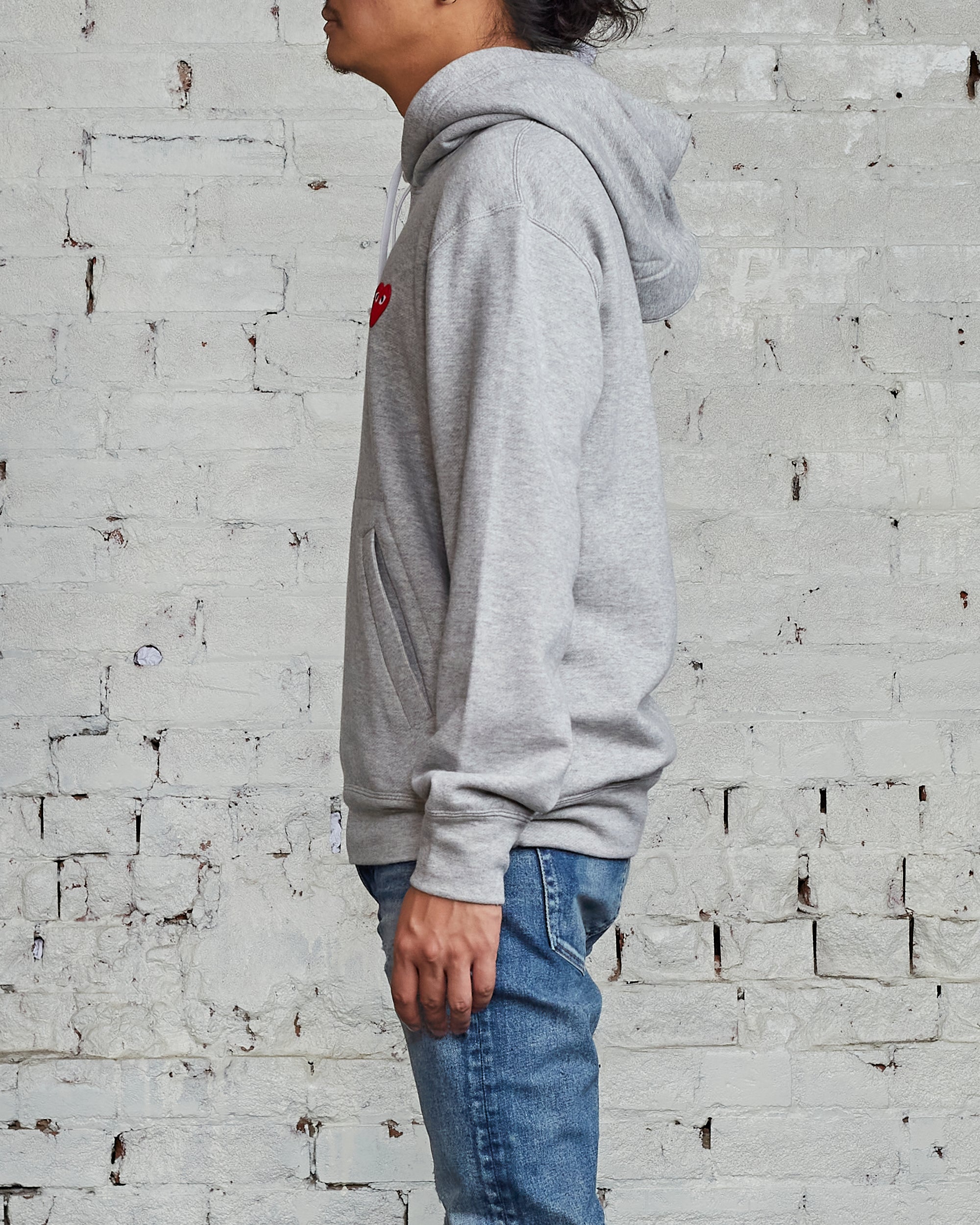 Comme des Garçons PLAY Red Heart Hooded Sweatshirt Grey – LESS 17