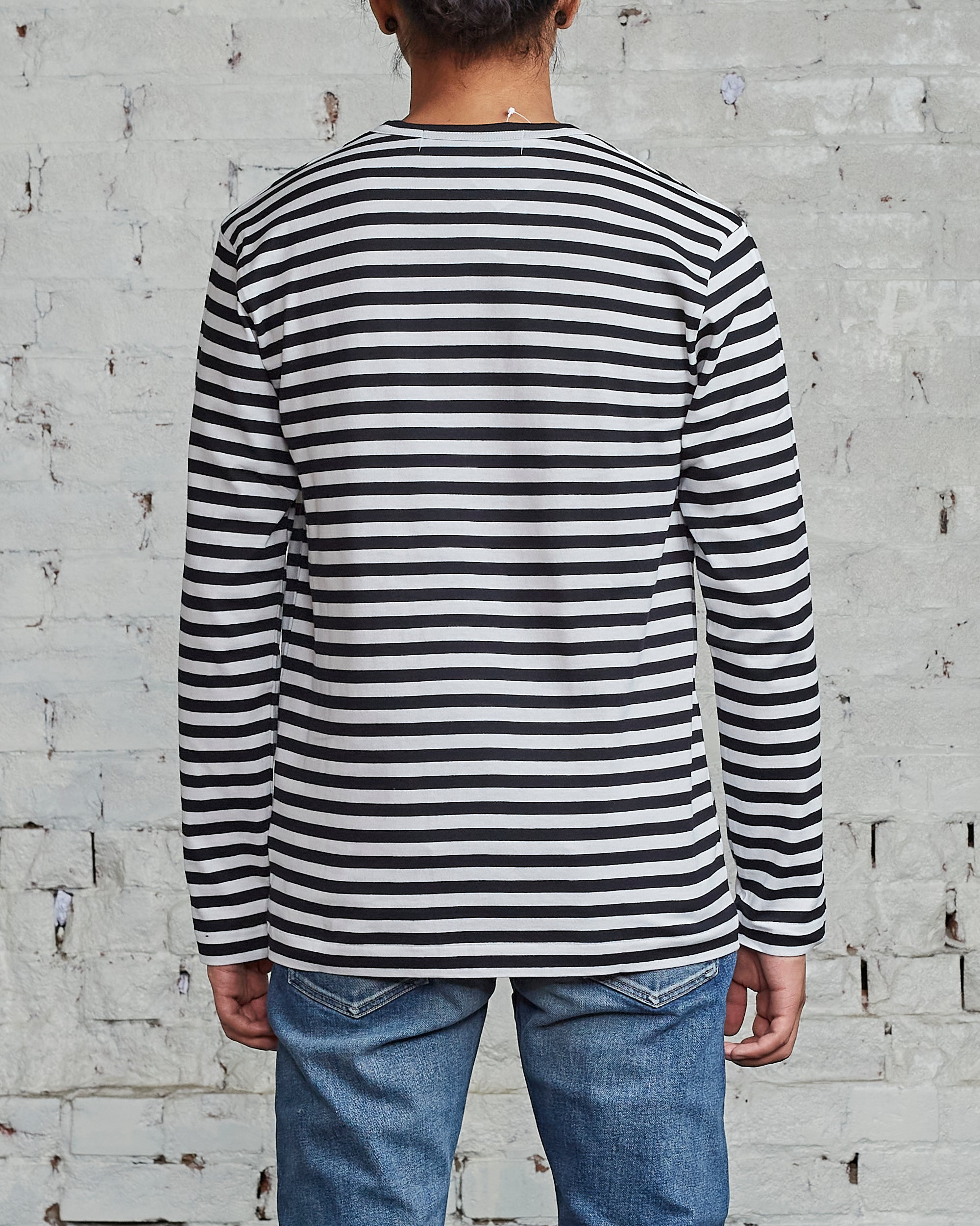 Comme des Garçons PLAY Red Heart Striped Long Sleeve T-Shirt Black