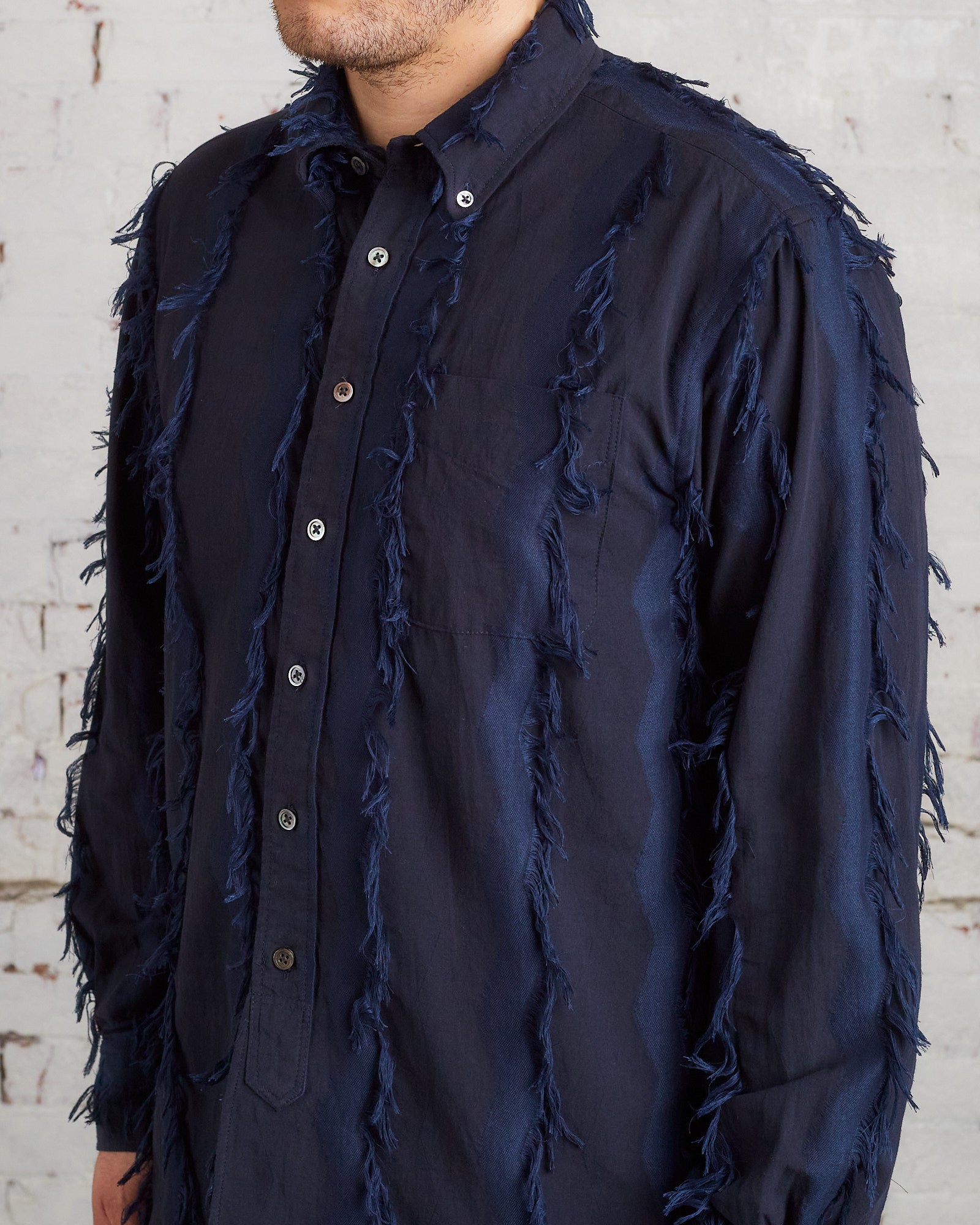 Engineered Garments 19 Century BD Button Shirt Navy Fringe Stripe