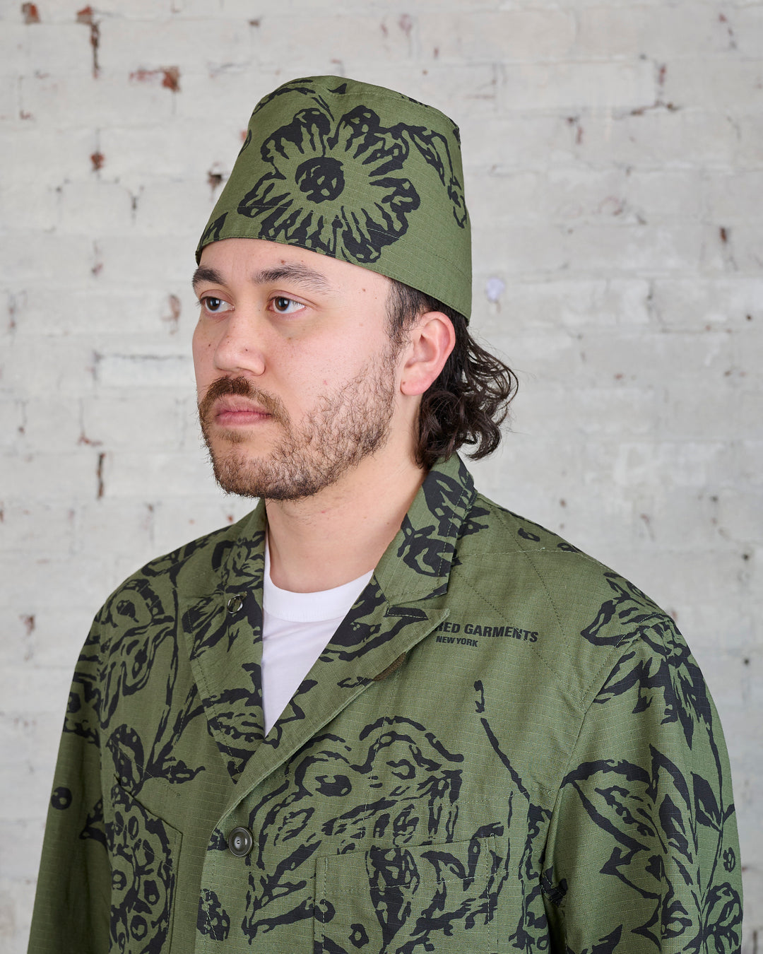 Engineered Garments Fez Cap Olive Ripstop Floral