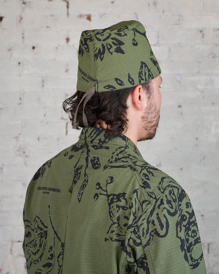Engineered Garments Fez Cap Olive Ripstop Floral