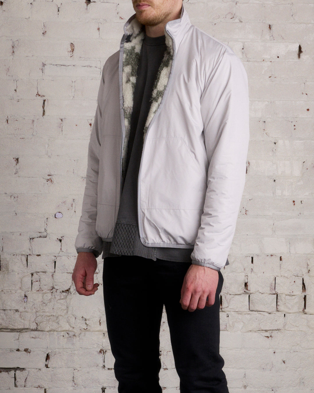John Elliott Reversible Grey Camo Polar Fleece Zip-Up Jacket John