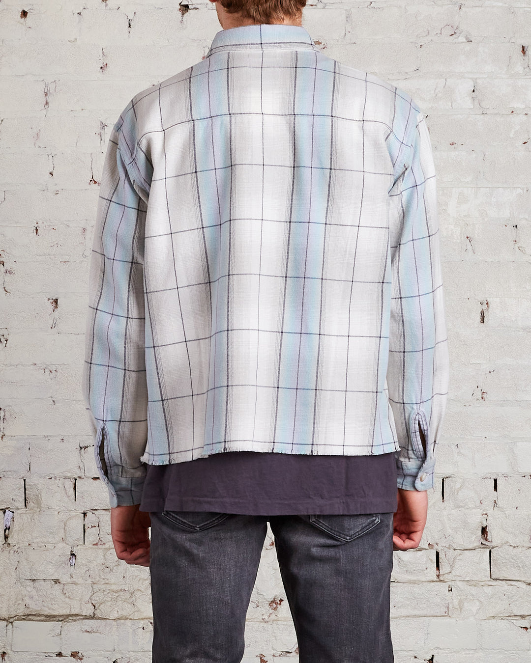 John Elliott Hemi Oversized Long Sleeve Button Shirt Grey x Teal