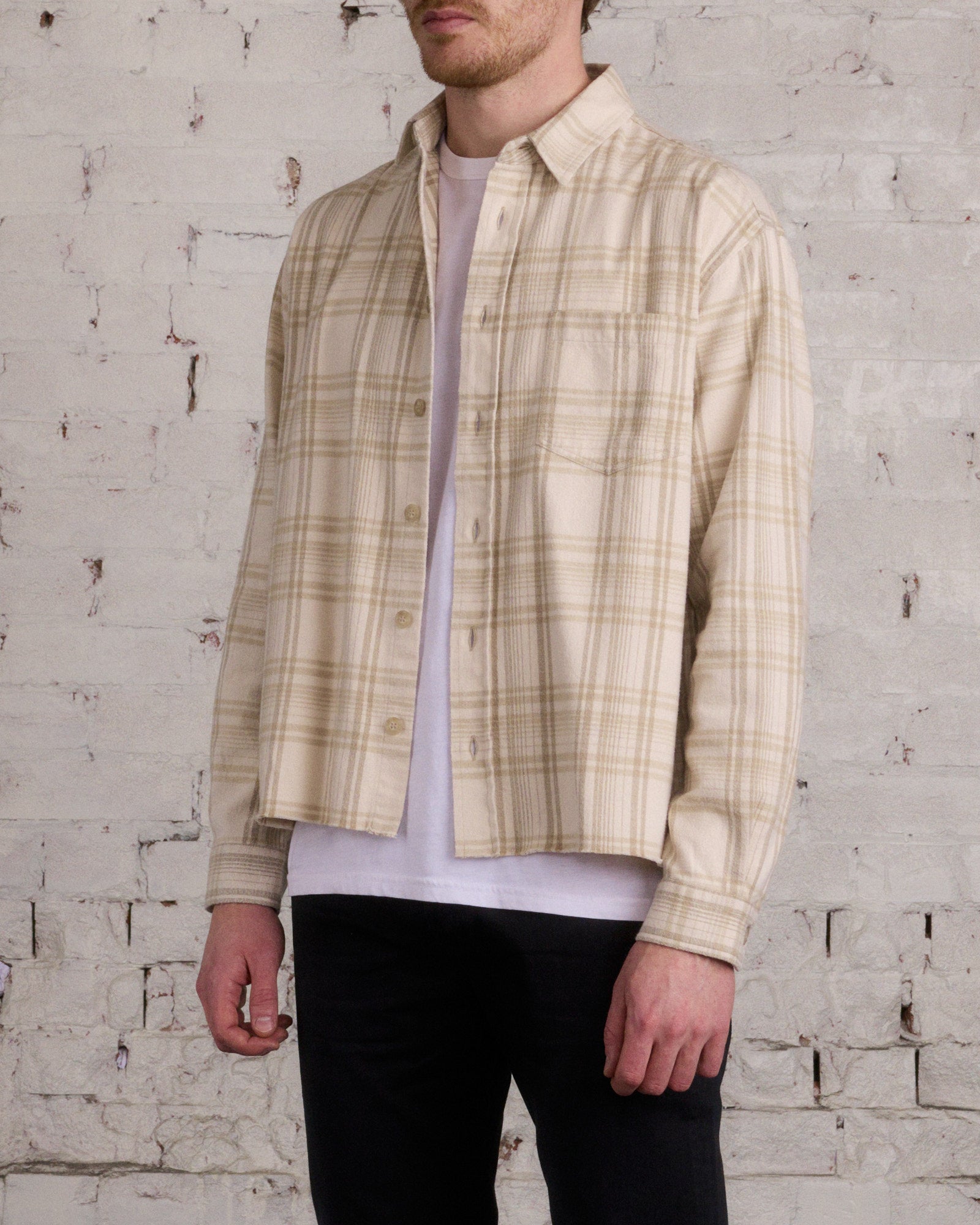 John Elliott Hemi Oversized Long Sleeve Button Shirt Wheat Check