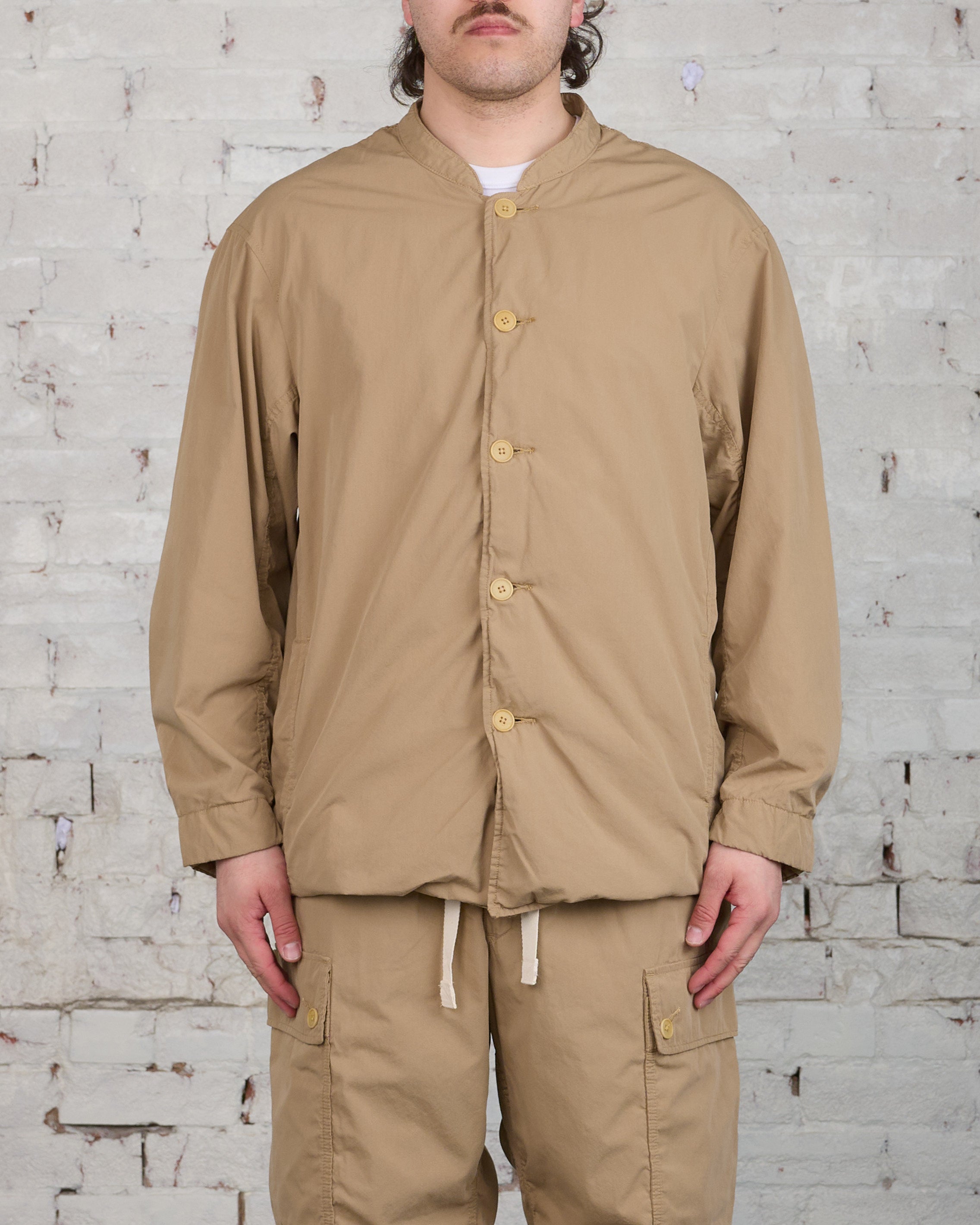 nanamica Broadcloth Band Collar Button Jacket Camel