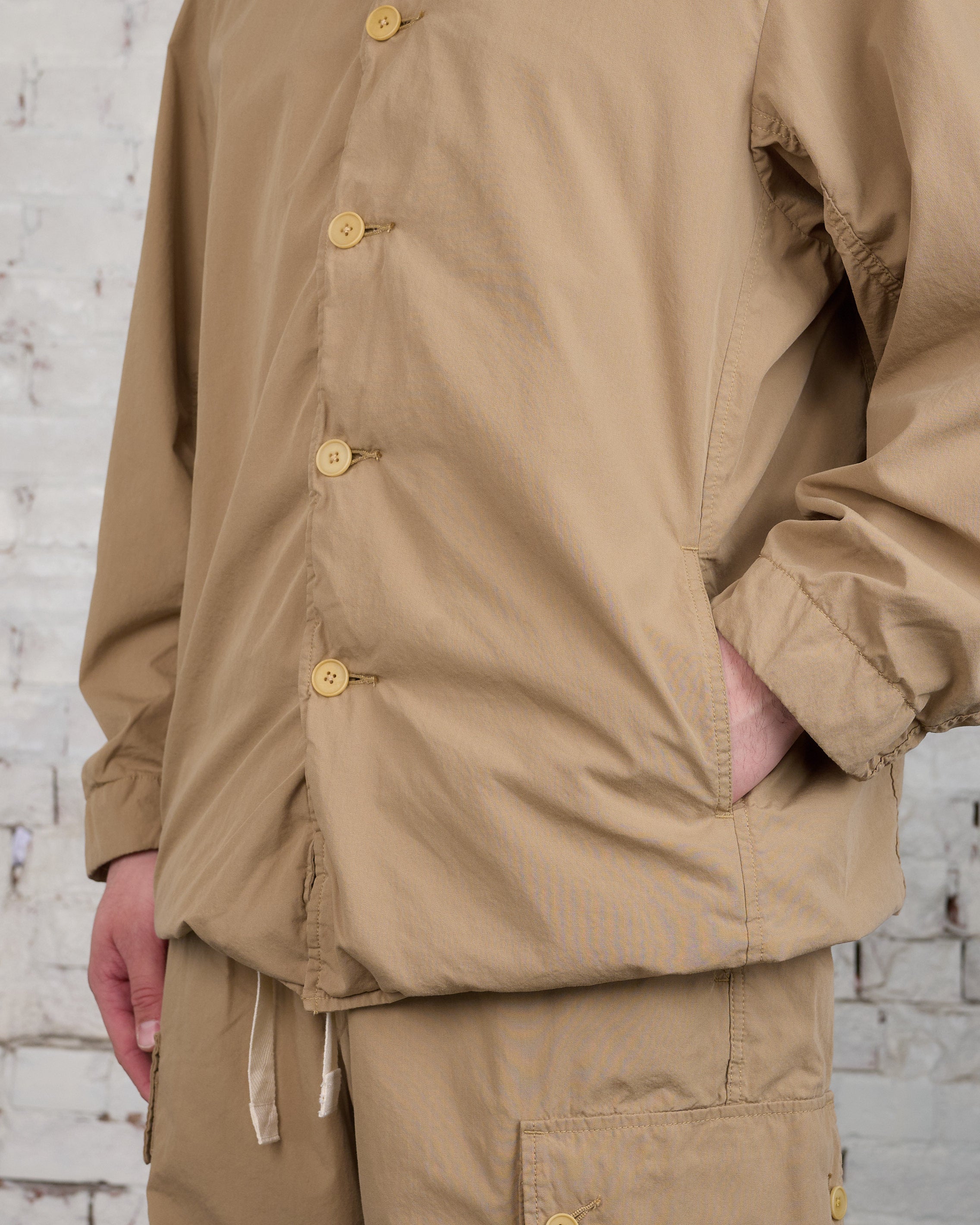 nanamica Broadcloth Band Collar Button Jacket Camel