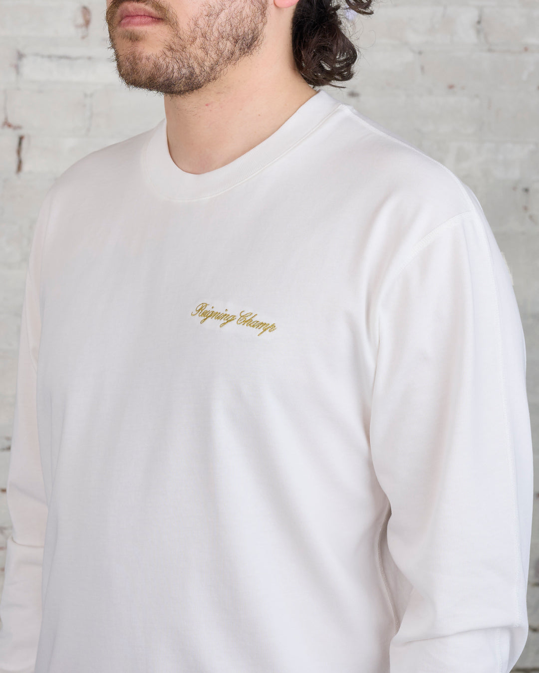 Reigning Champ Embroidered Script Long Sleeve T-Shirt Ivory