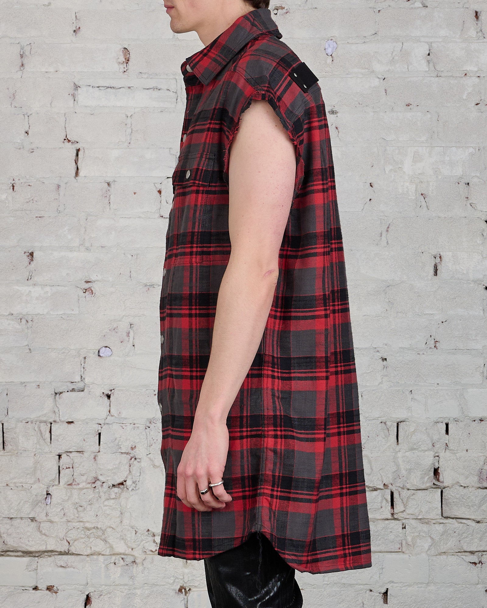 Rick Owens DRKSHDW Jumbo Sleeveless Outershirt Red Cotton Plaid