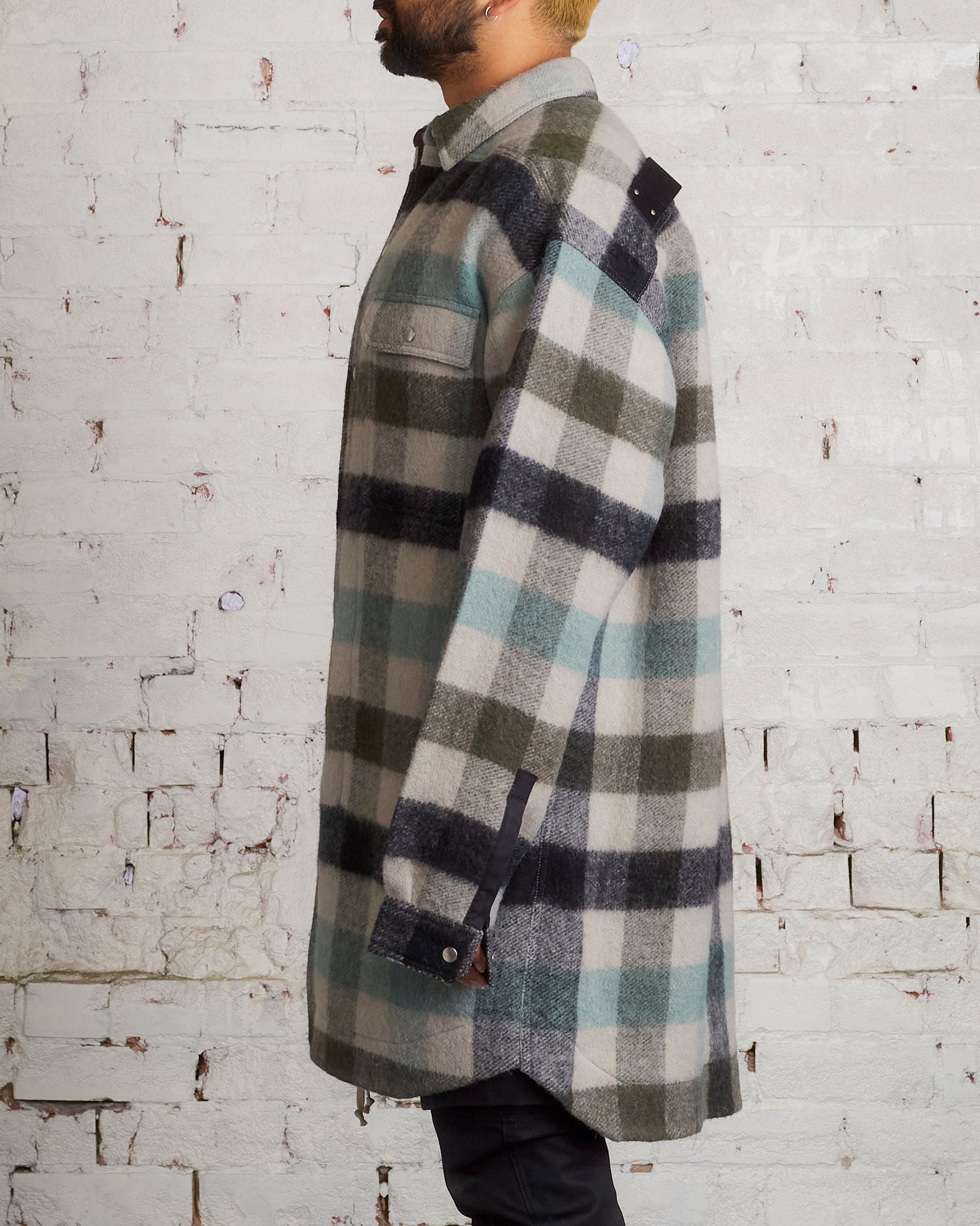 Rick Owens Oversized Outershirt Alpaca Wool Plaid Pearl