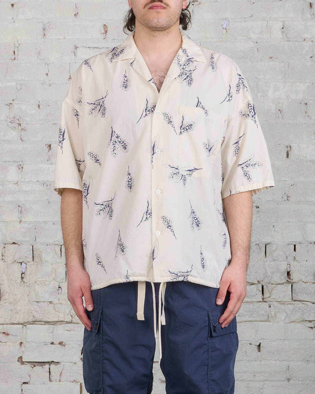 nanamica Open Collar Half Sleeve Wind Shirt Ecru Botanical
