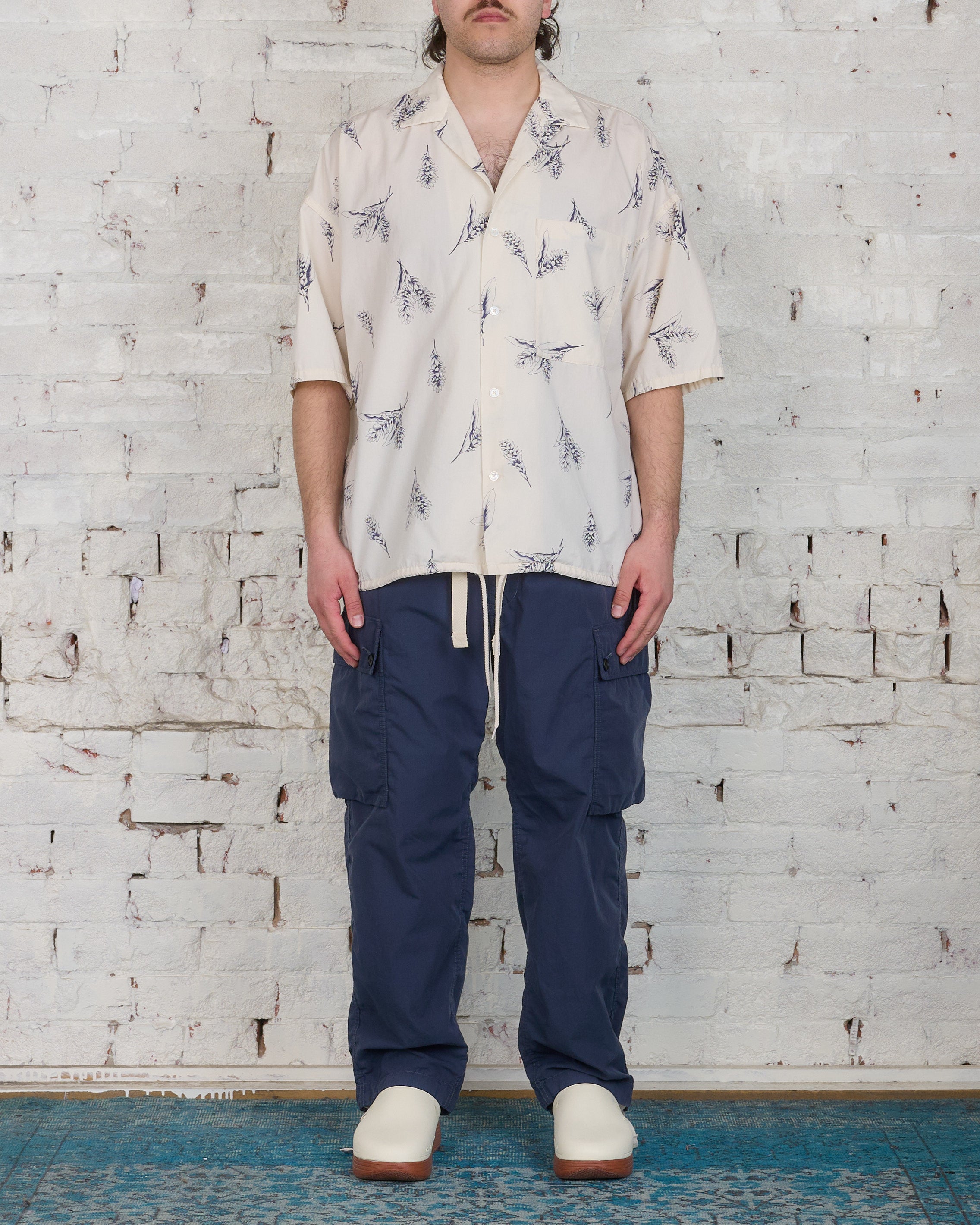 nanamica Open Collar Half Sleeve Wind Shirt Ecru Botanical – LESS 17